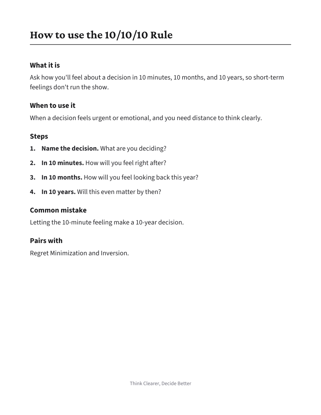 10/10/10 Decision Sheet, how to use it