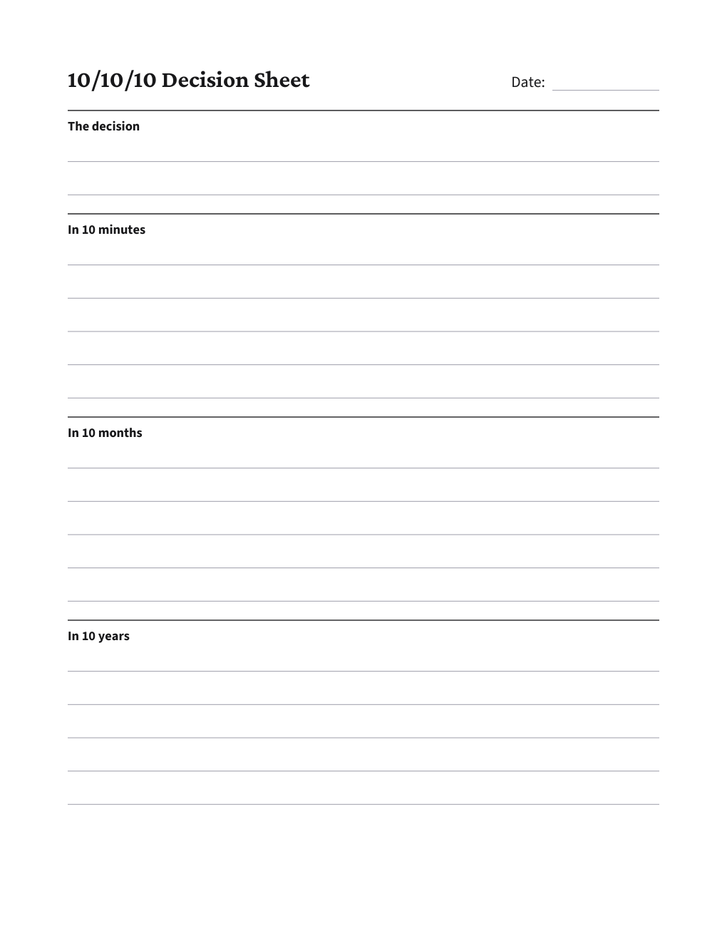 10/10/10 Decision Sheet, the worksheet