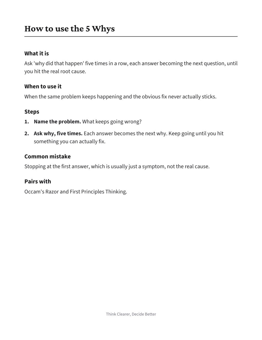 5 Whys Root Cause Chain, how to use it