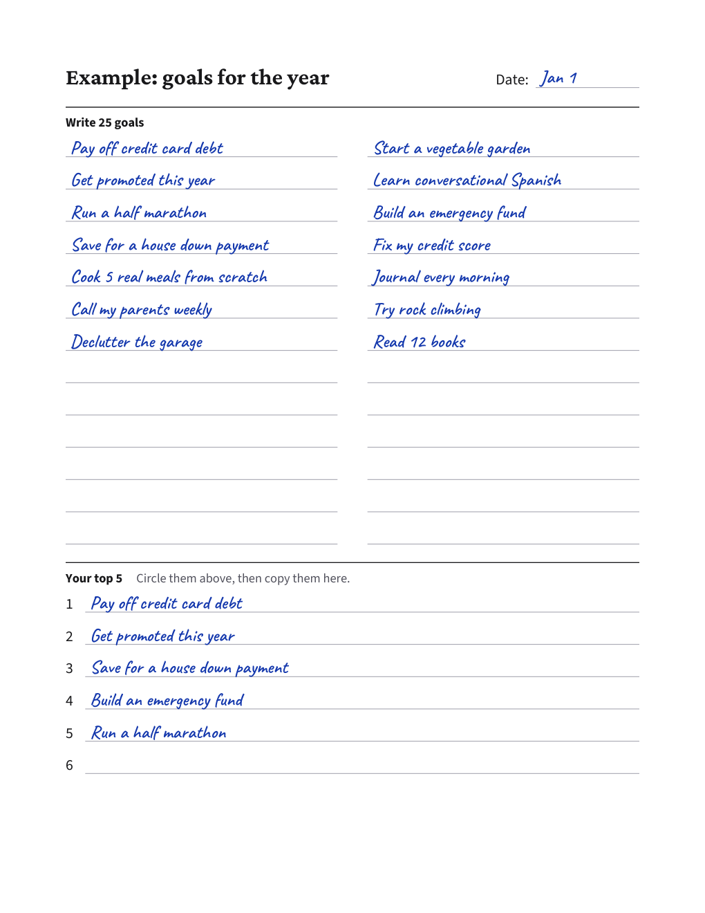 25/5 Goal Focus Sheet
