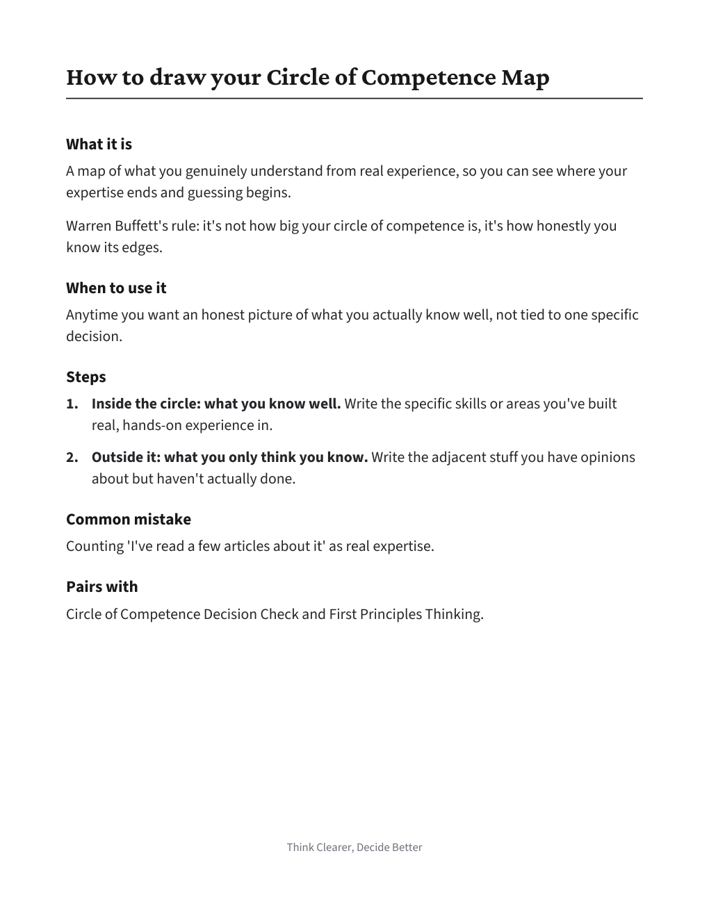 Circle of Competence Map, how to use it