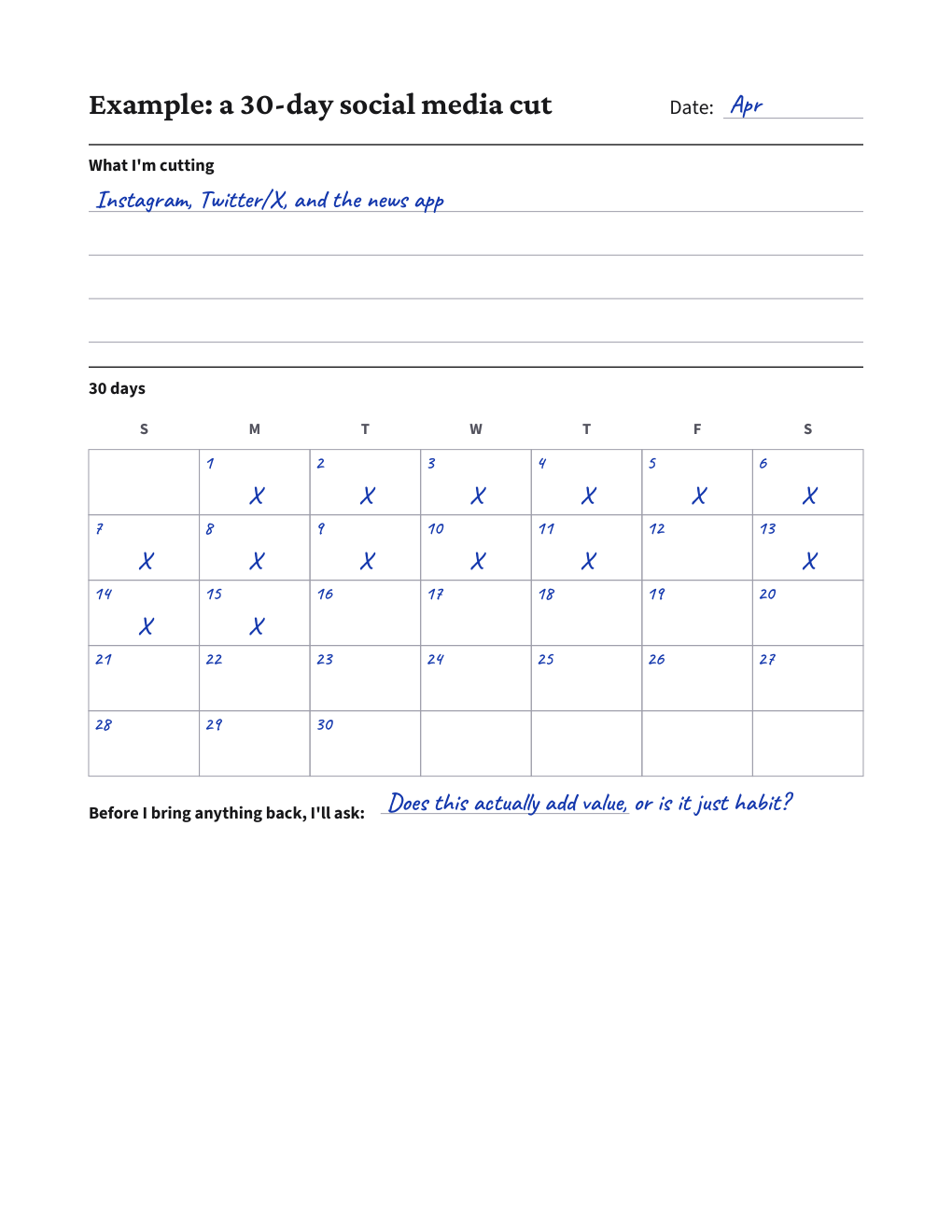 30-Day Digital Reset Tracker