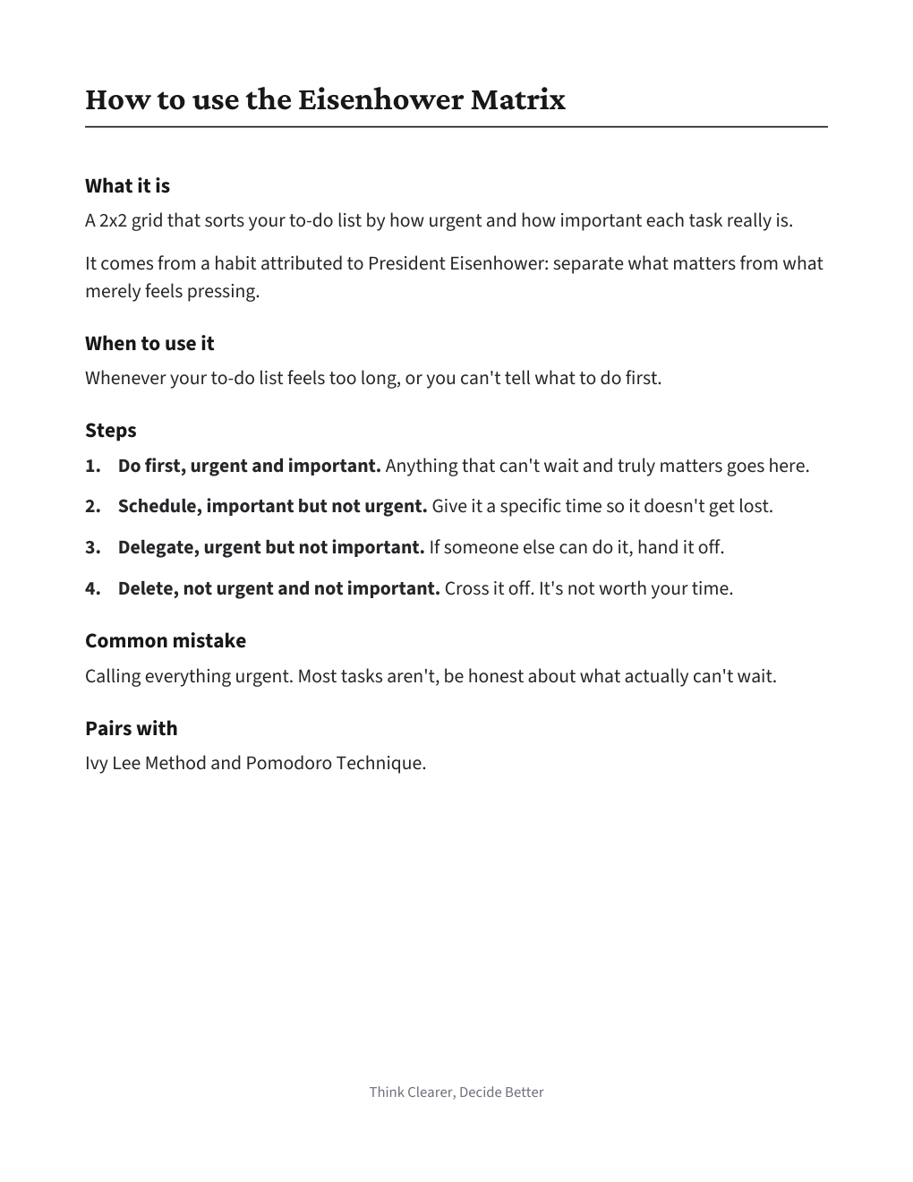Eisenhower Matrix Worksheet, how to use it