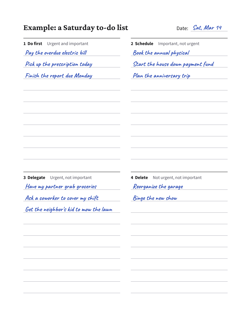 Eisenhower Matrix Worksheet