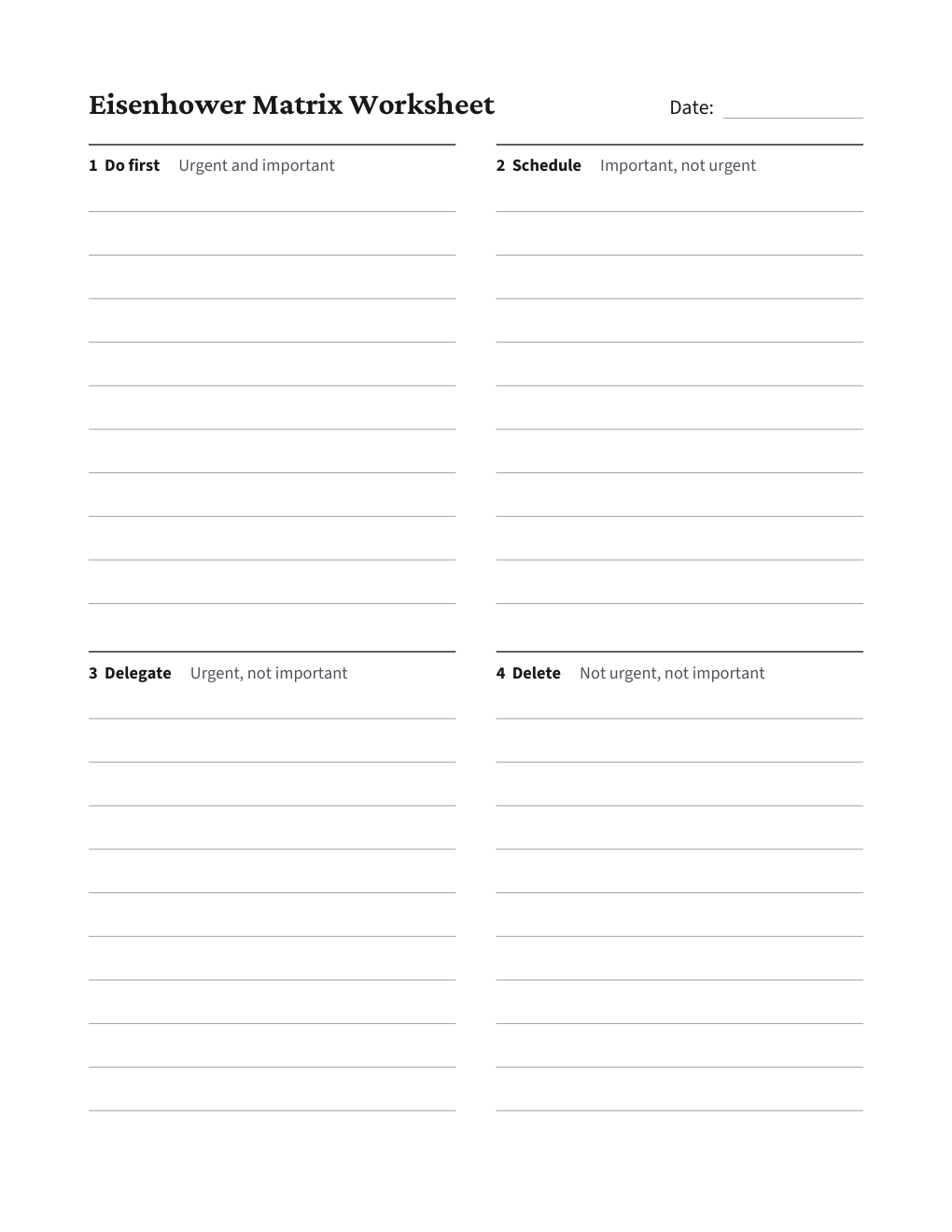 Eisenhower Matrix Worksheet, the worksheet