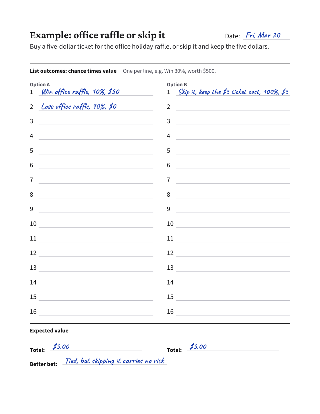Expected Value Table