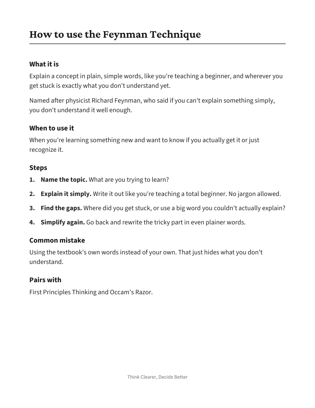 Feynman Technique Worksheet, how to use it
