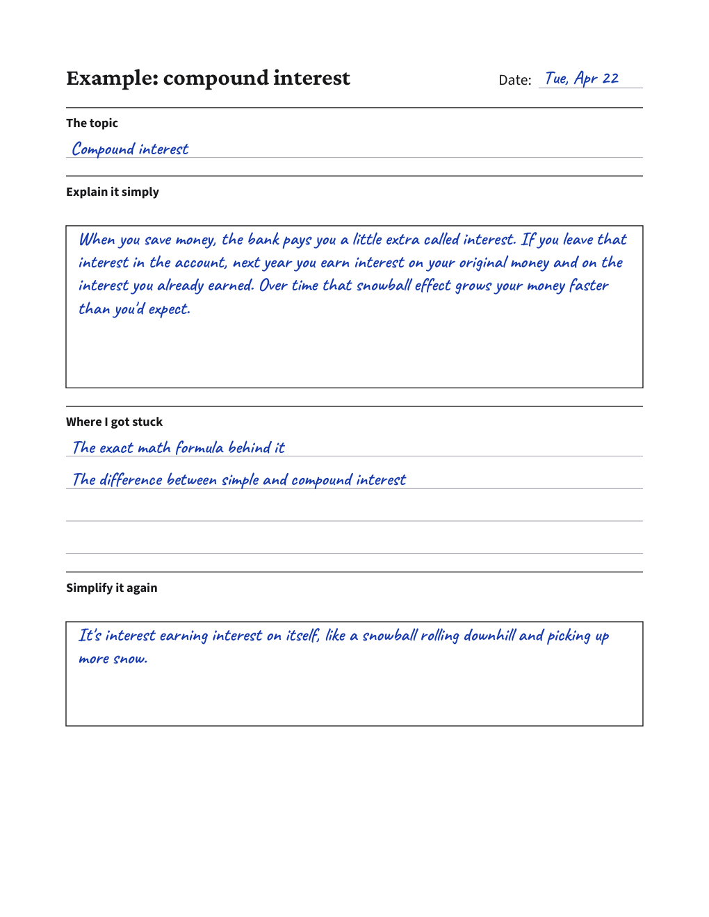 Feynman Technique Worksheet