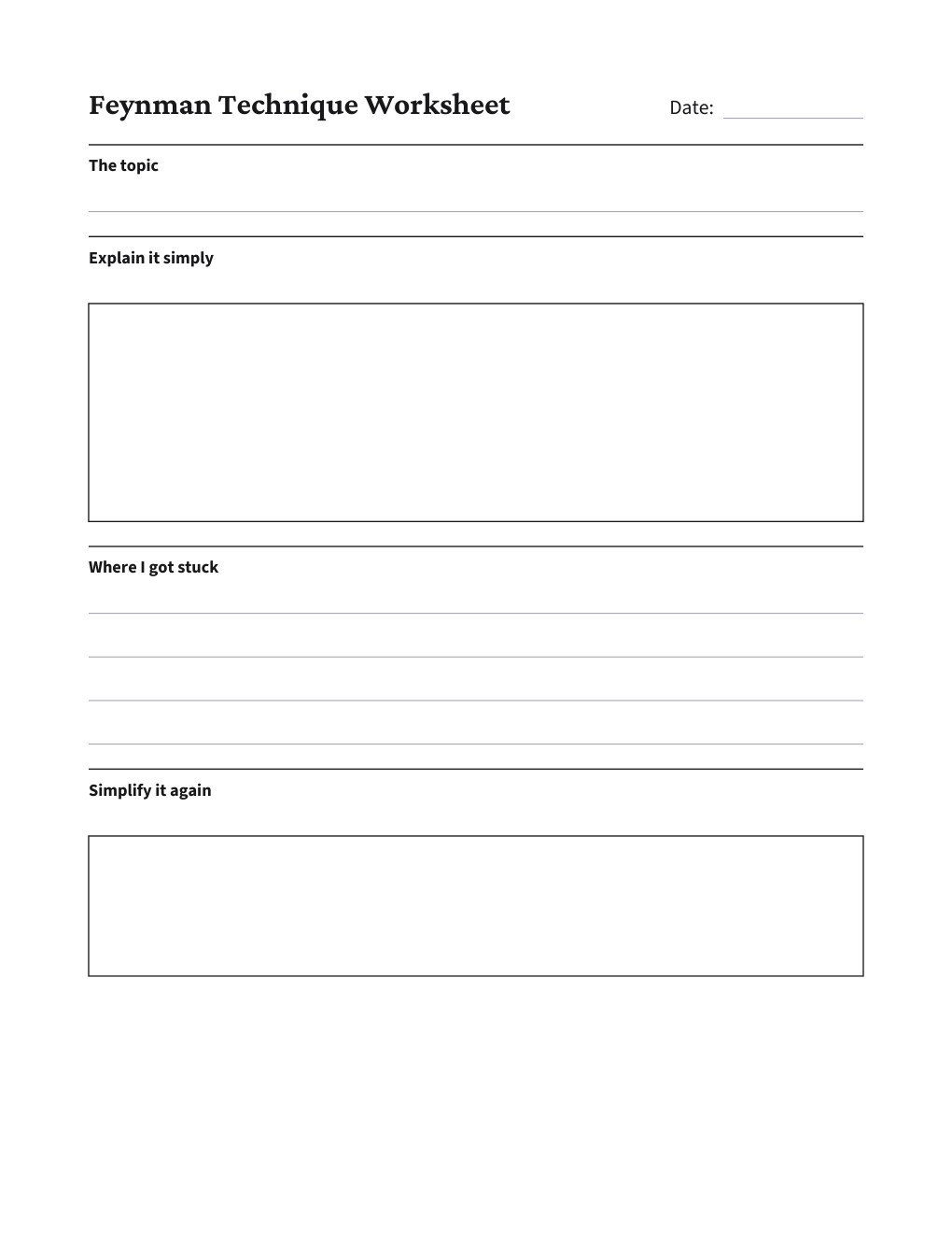Feynman Technique Worksheet, the worksheet