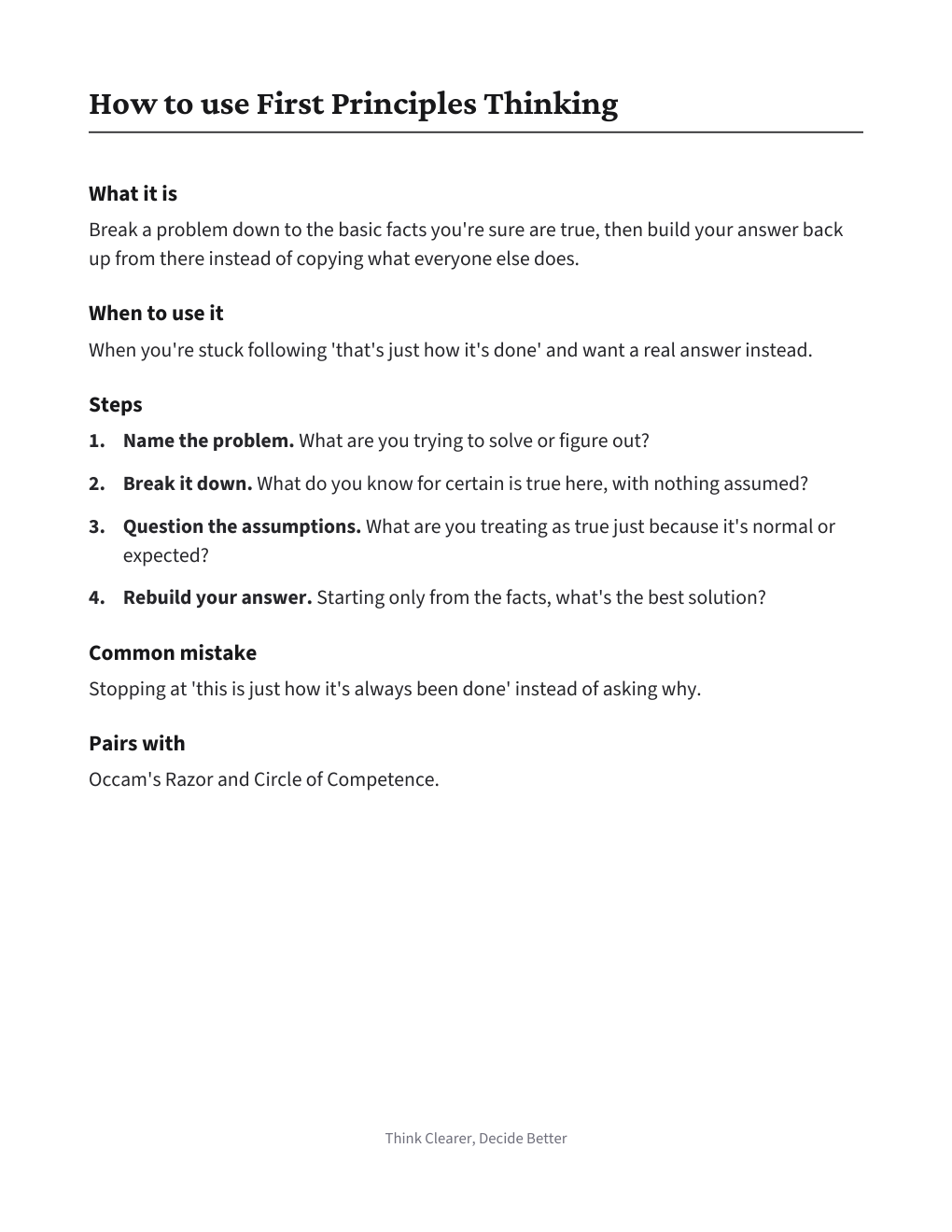 First Principles Breakdown, how to use it