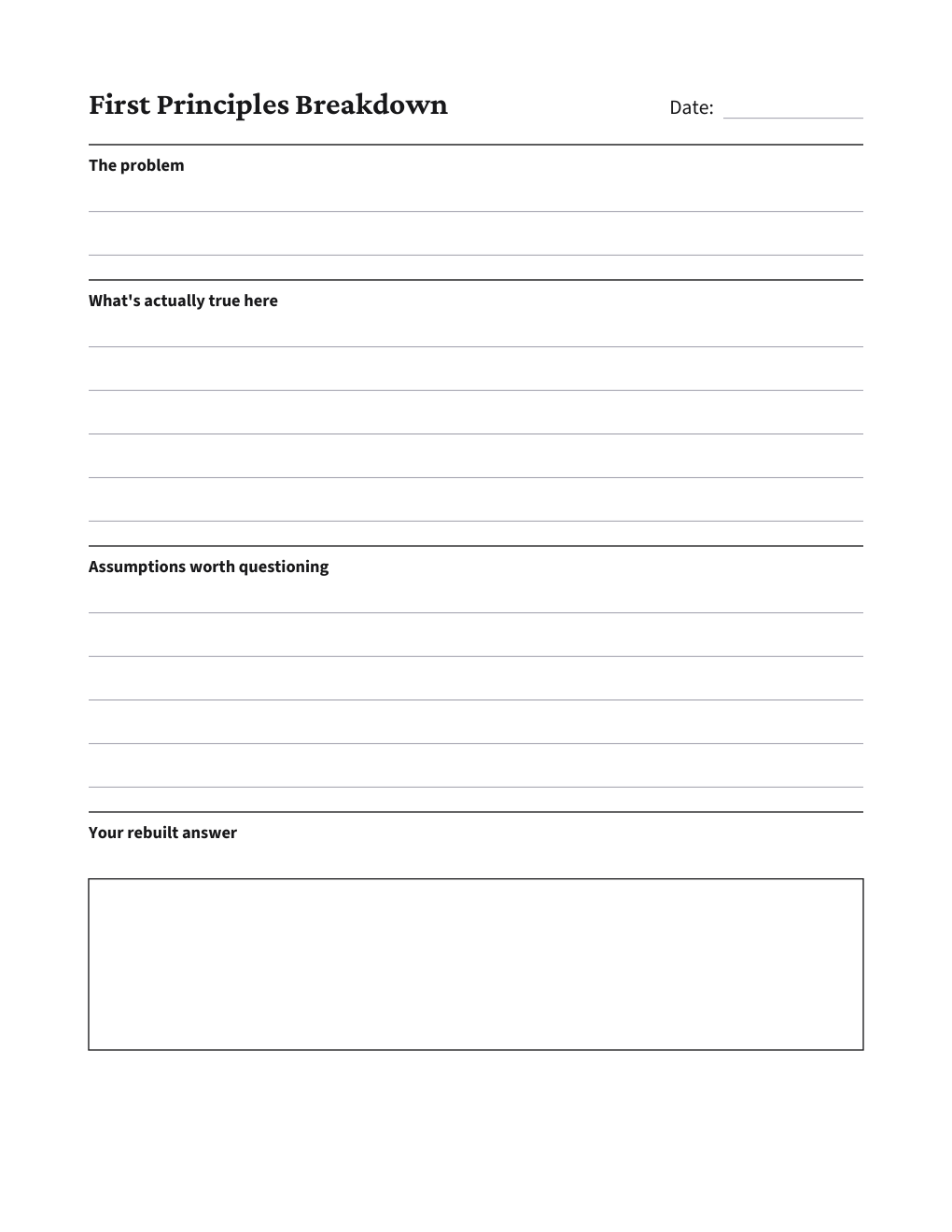 First Principles Breakdown, the worksheet