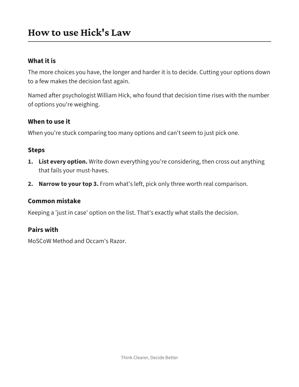 Option Cutdown Sheet, how to use it