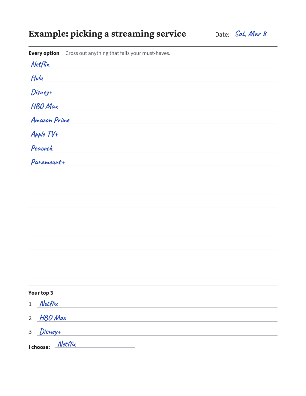 Option Cutdown Sheet