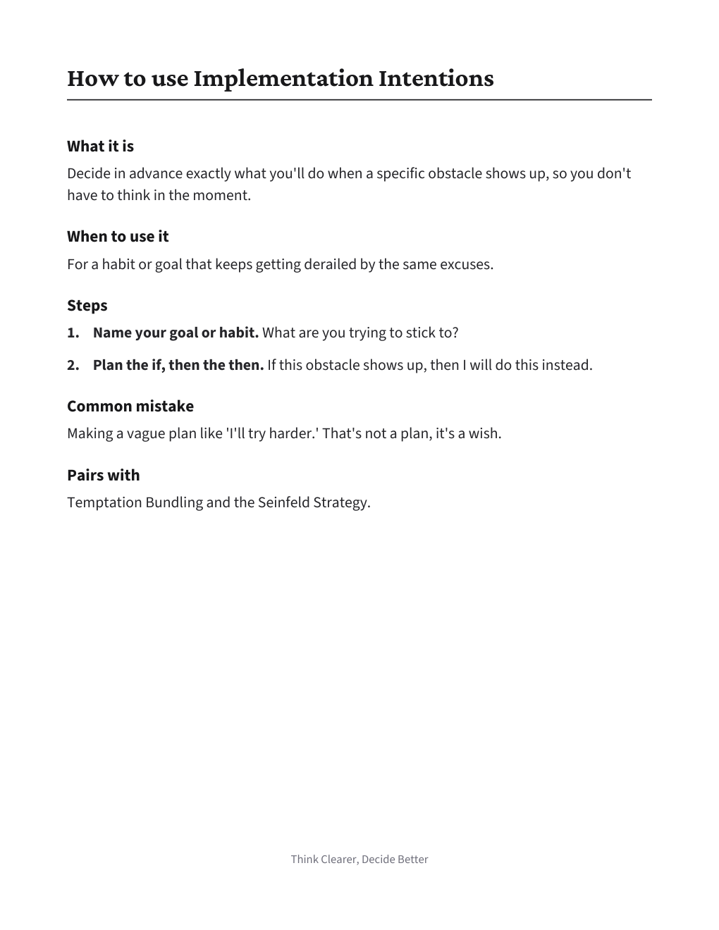 If-Then Plan Sheet, how to use it