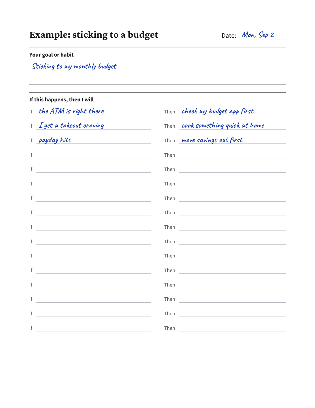If-Then Plan Sheet