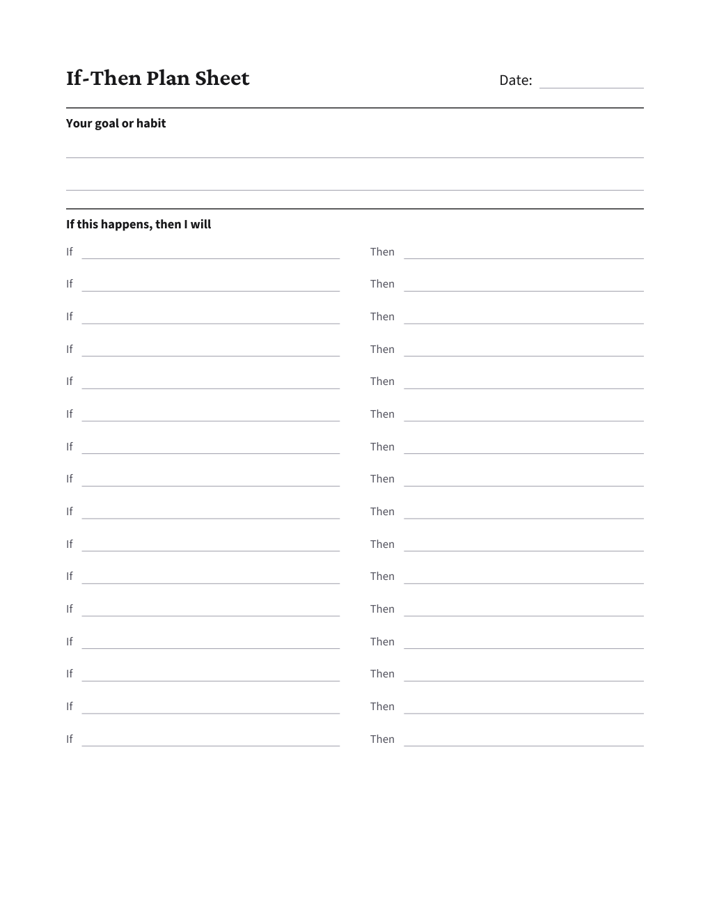 If-Then Plan Sheet, the worksheet