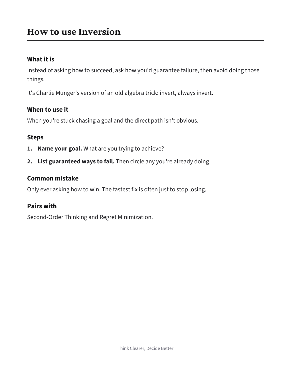 Inversion Worksheet, how to use it