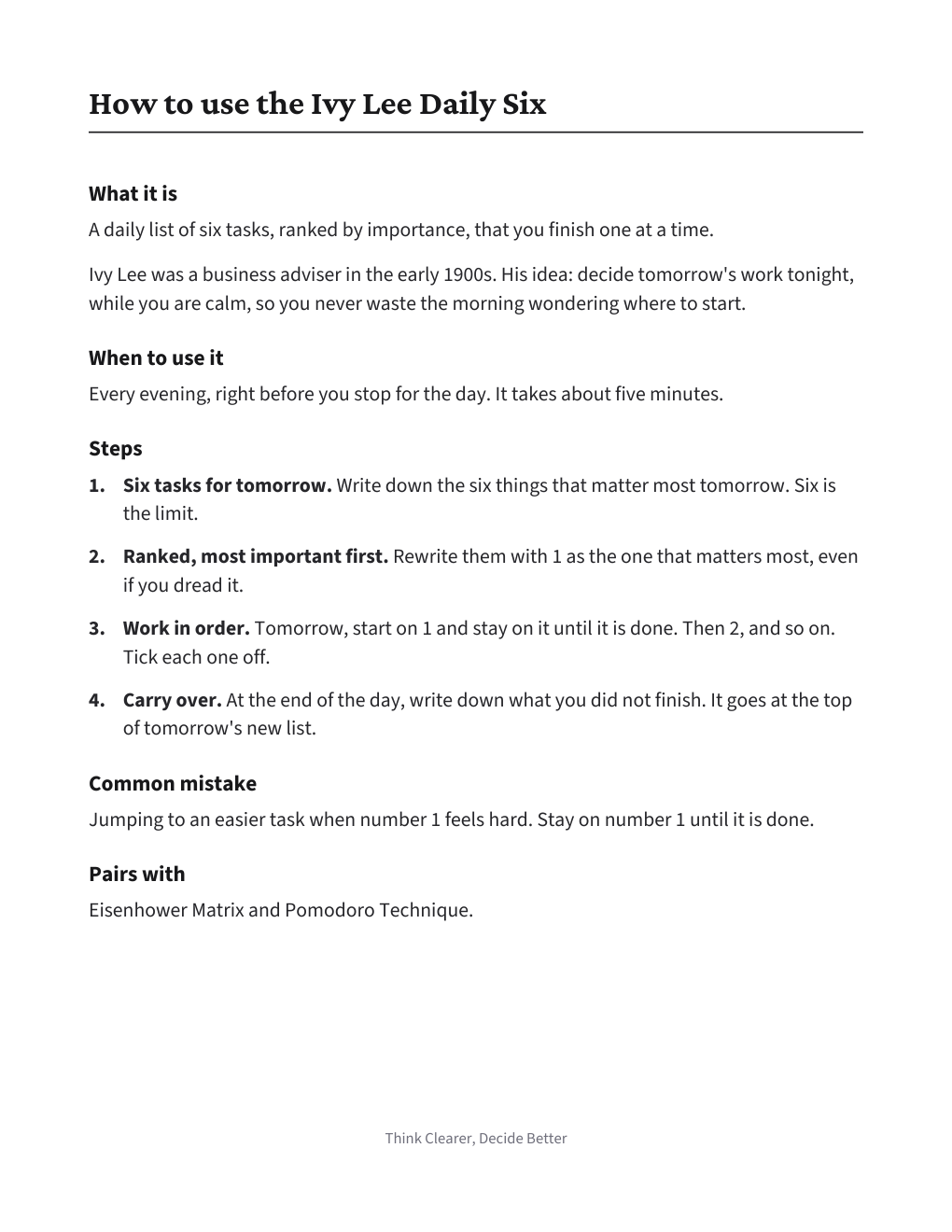 Ivy Lee Daily Six, how to use it