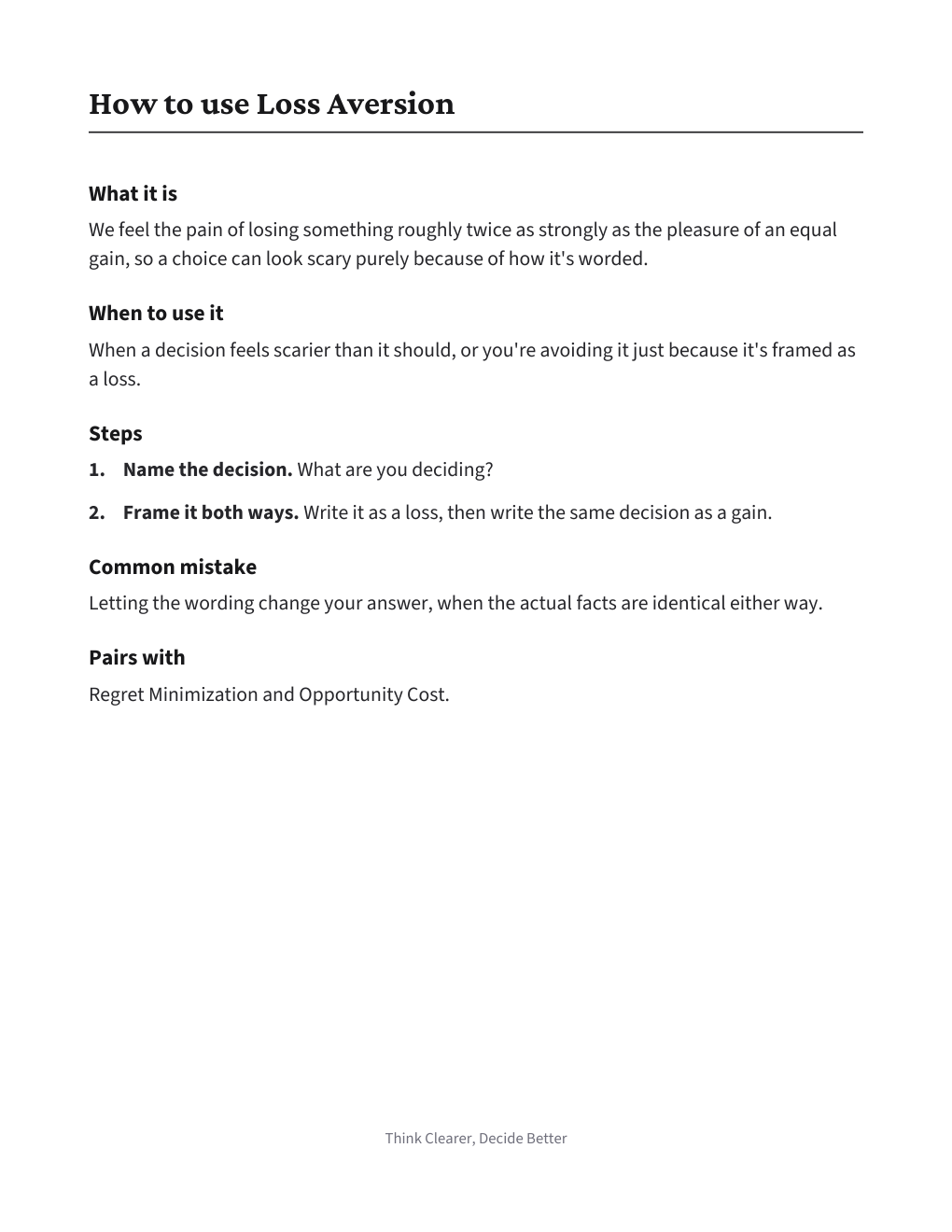 Gain vs Loss Reframe Sheet, how to use it