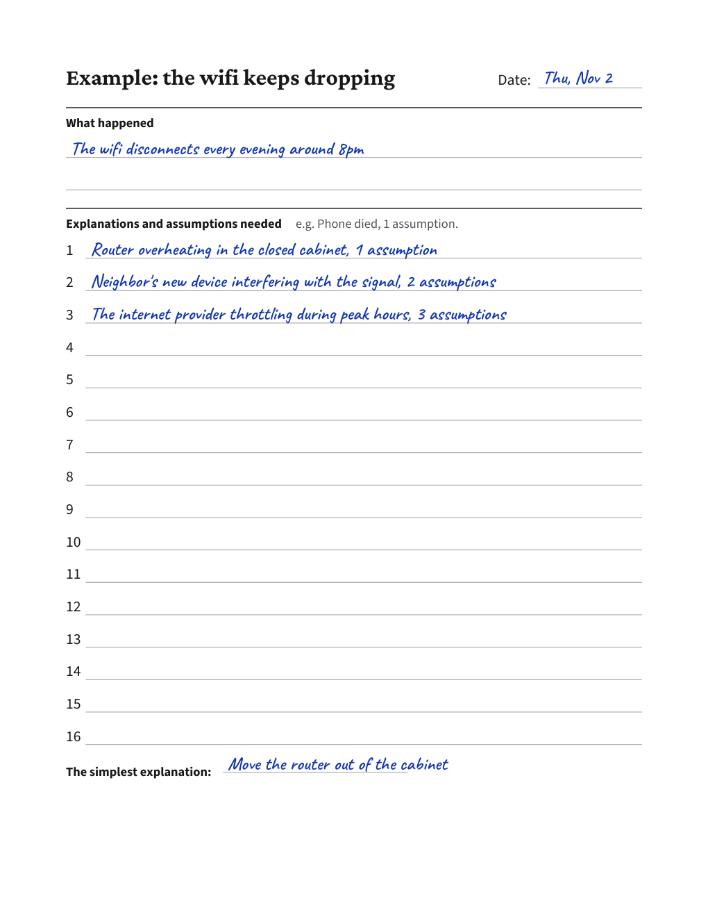 Explanation Comparison Table