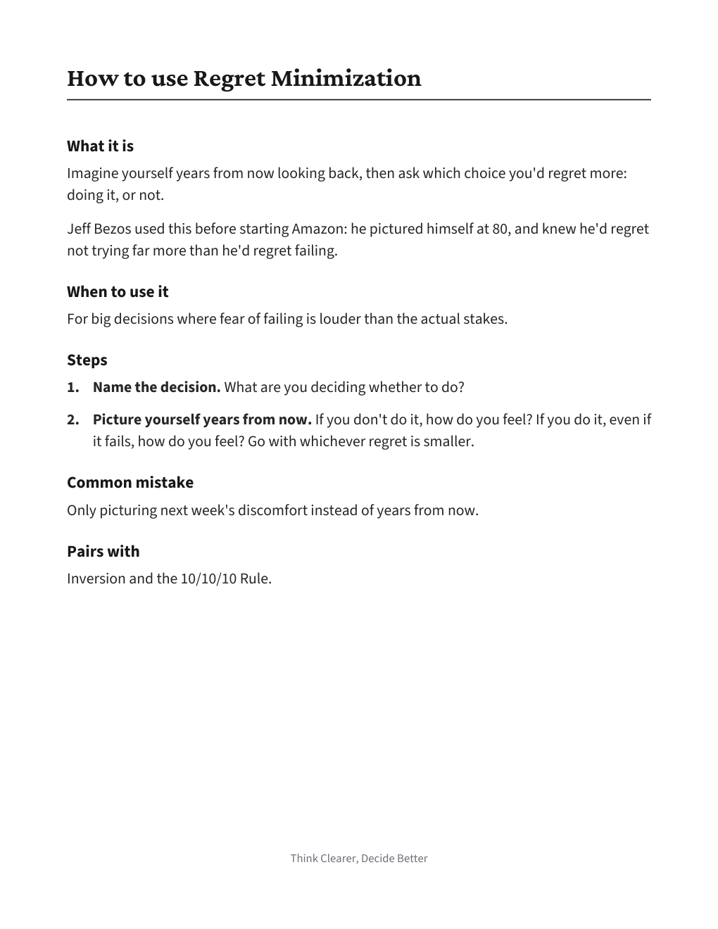 Regret Minimization Worksheet, how to use it