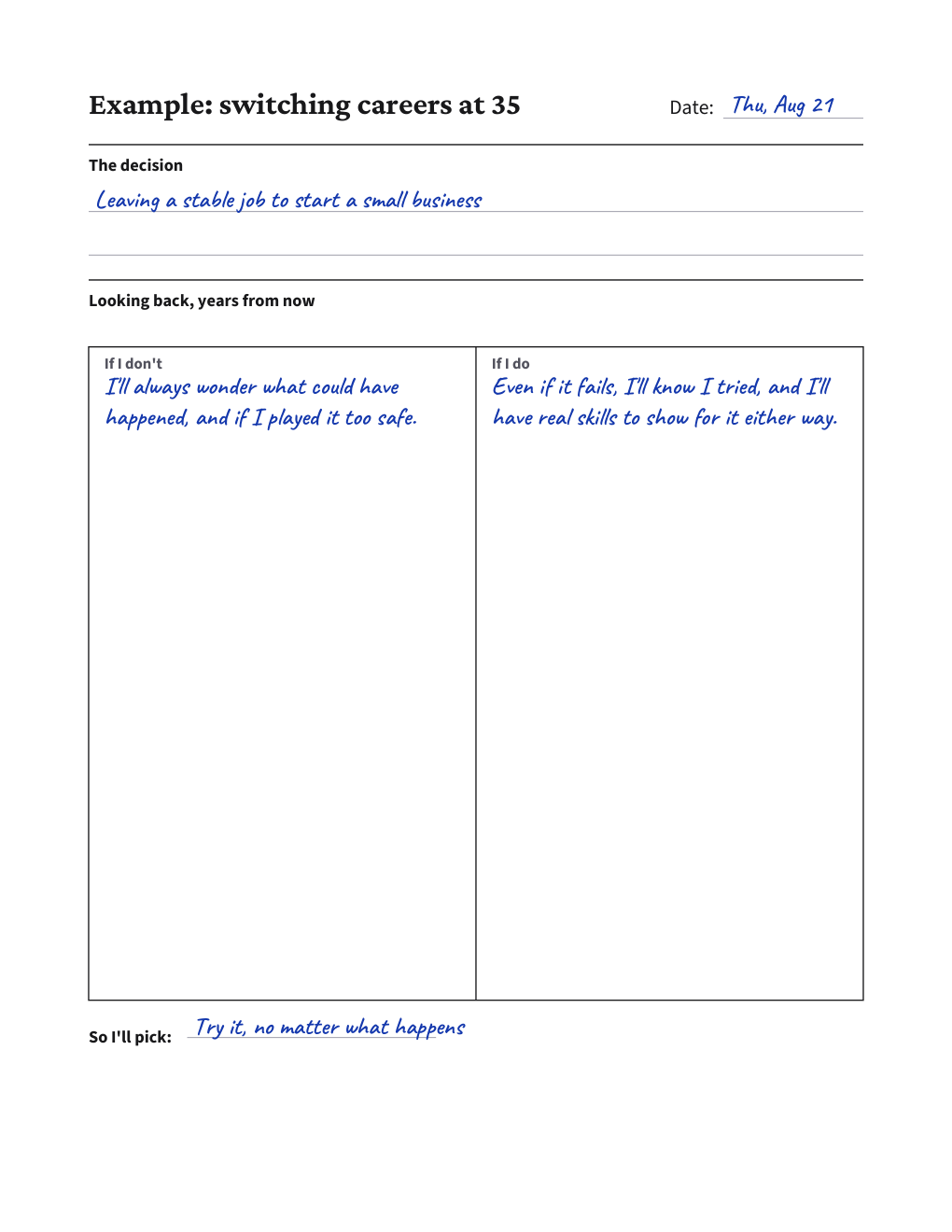 Regret Minimization Worksheet
