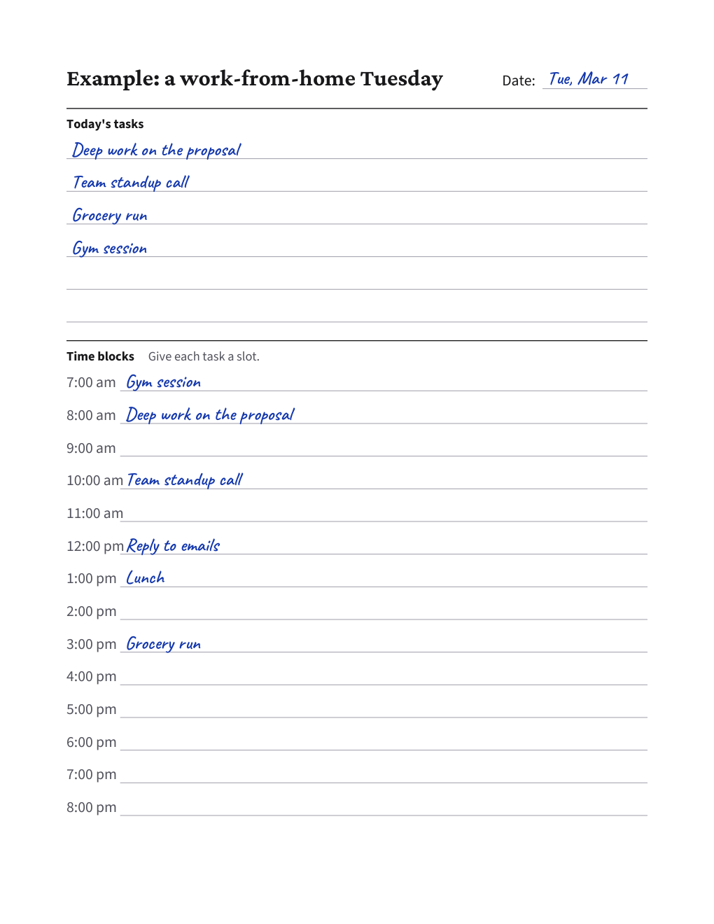 Daily Time Block Planner