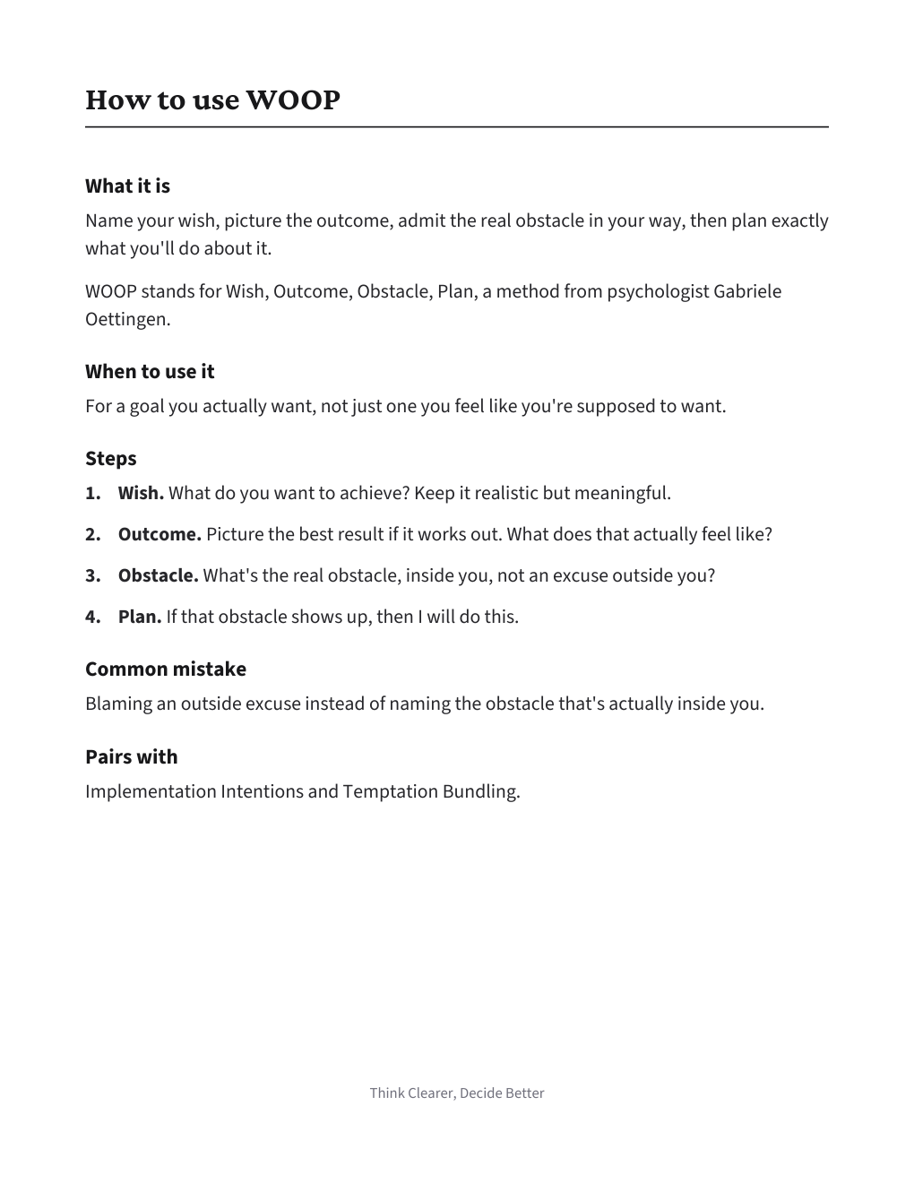 WOOP Planning Sheet, how to use it
